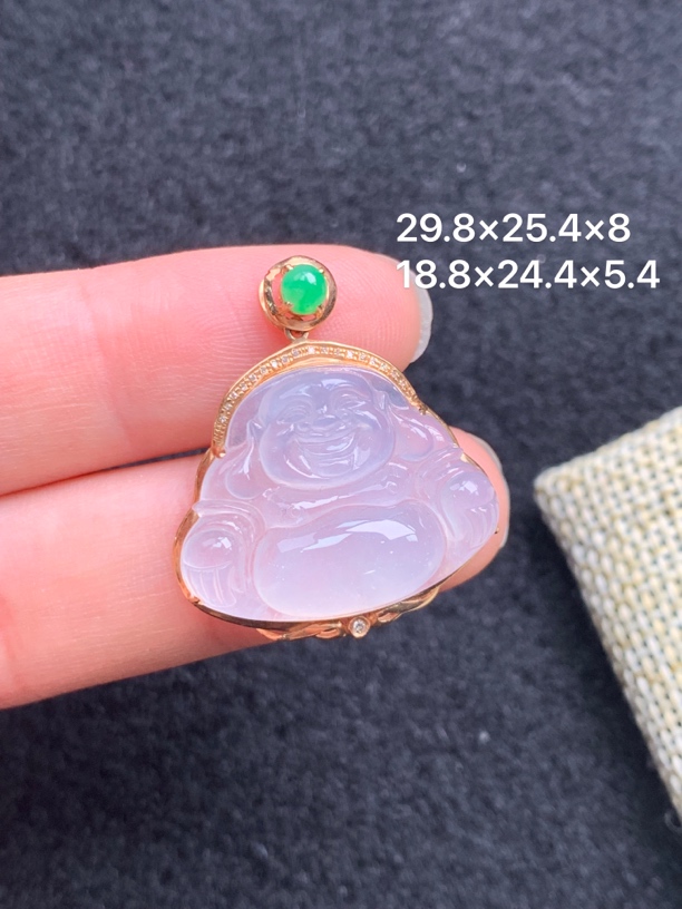 18K金镶嵌天然缅甸翡翠冰种佛公吊坠