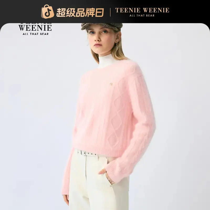 TeenieWeenie小熊女毛针织衫25宽松舒适圆领提花毛衣TTKW254TC3E