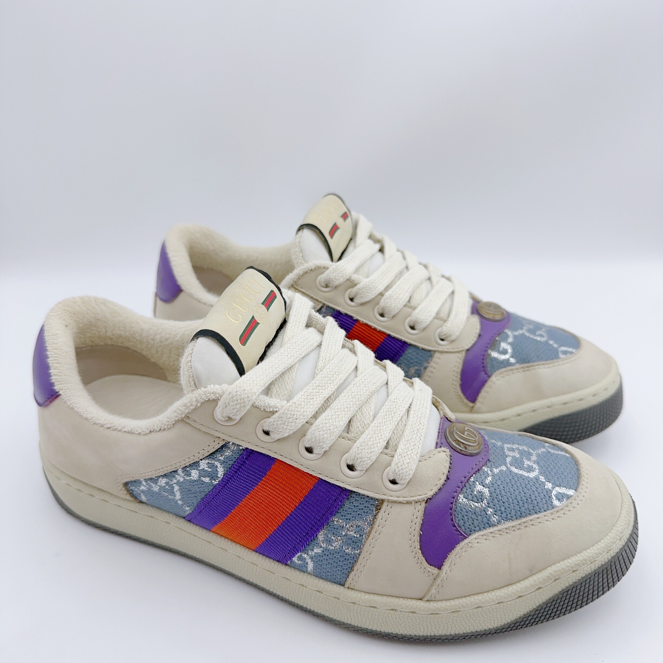 99新 GUCCI/古驰 37.5码/紫钻小脏鞋/01803