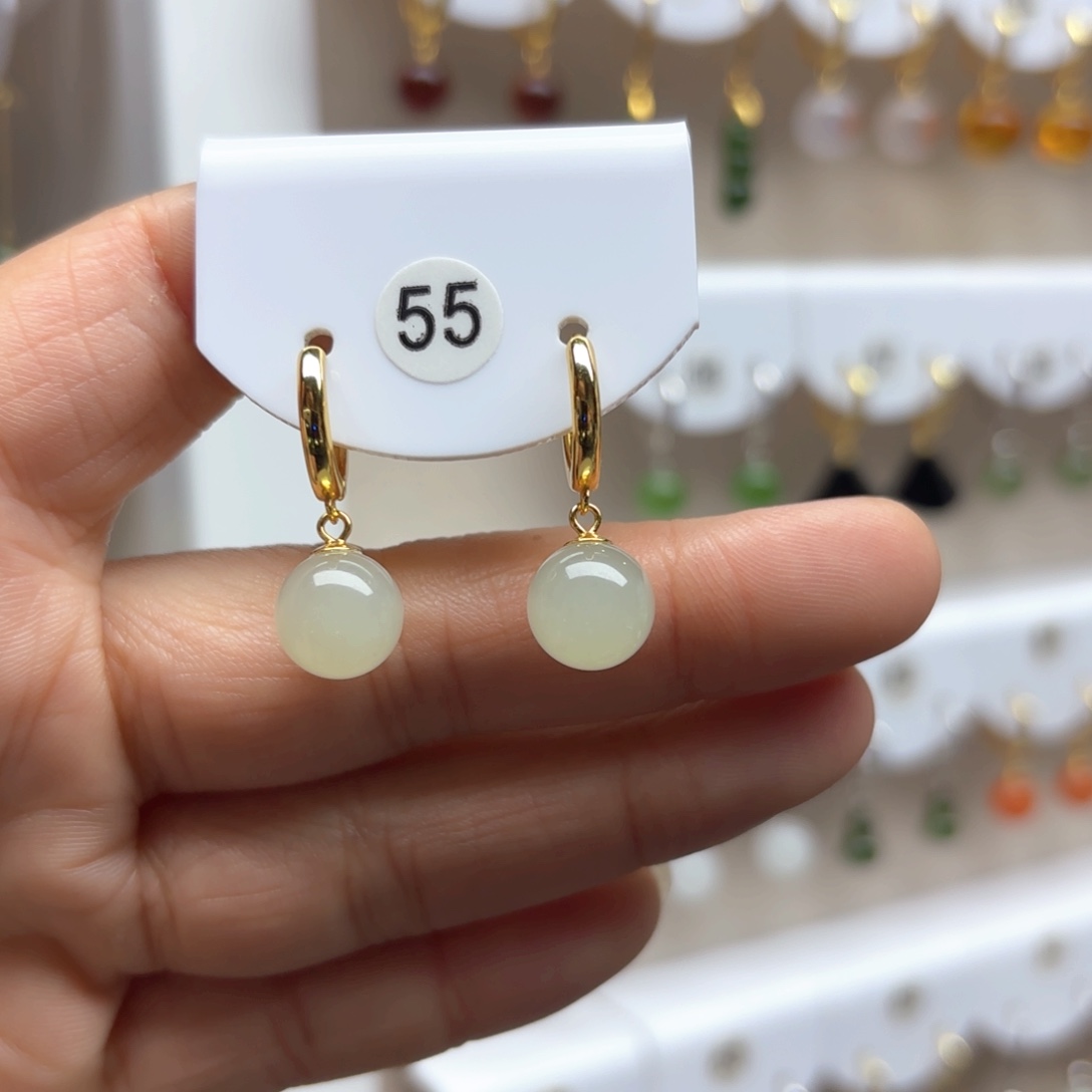 和田玉耳饰银S925镶嵌