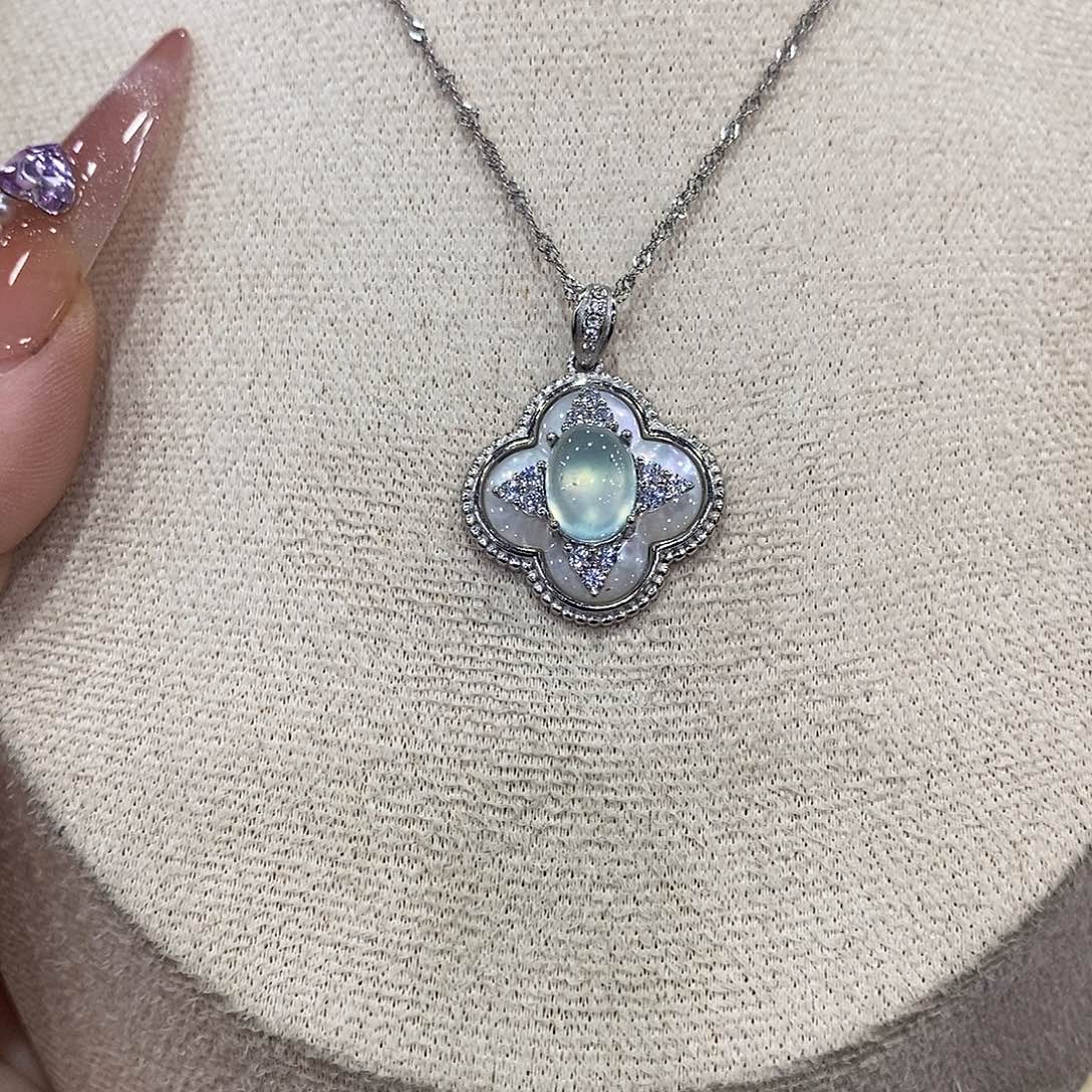 蛇纹石玉银S925镶嵌颈饰