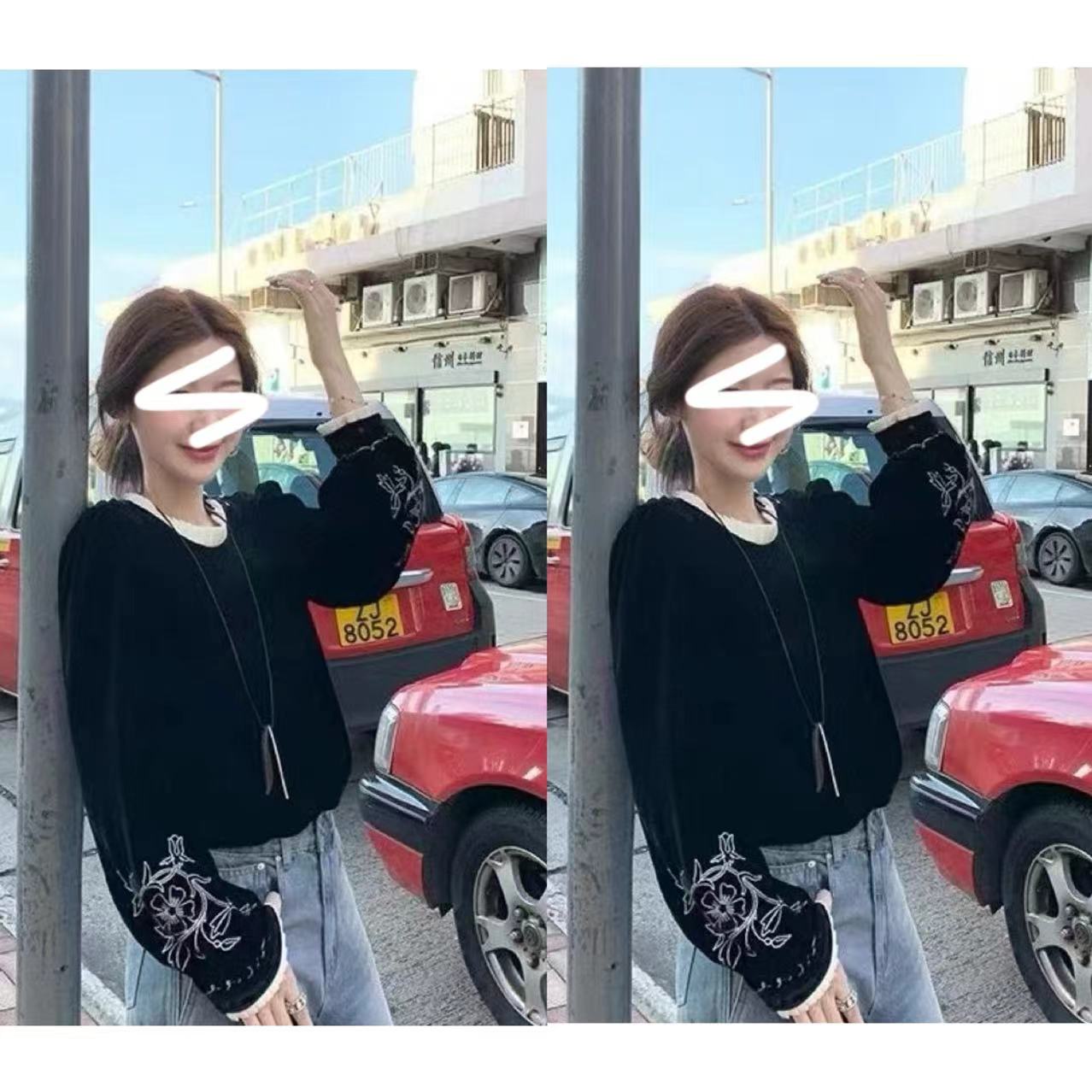 2025年春季新款时尚复古中国风新中式拼接设计感金丝绒上衣 0357