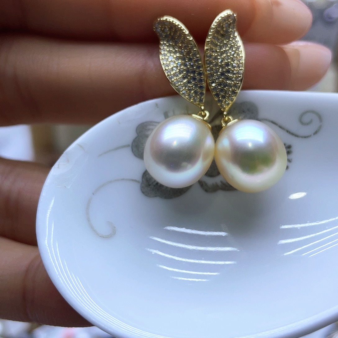 海水珍珠耳饰银S925镶嵌