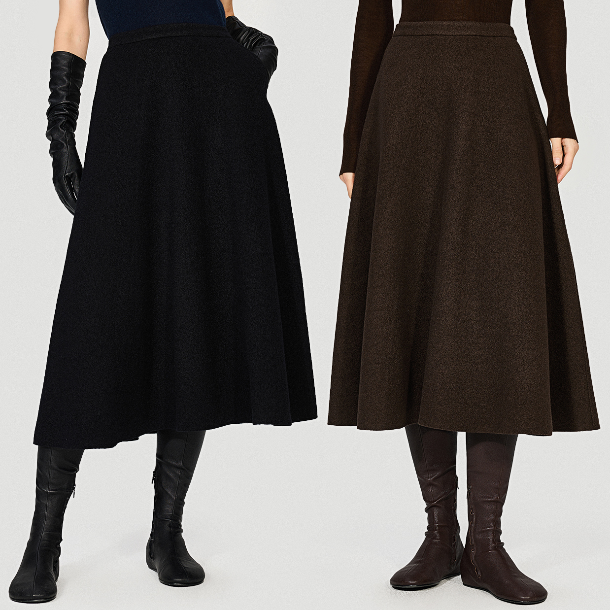 KEIGAN/开间澳洲混色圈圈呢美丽奴针织羊毛经典真丝腰内贴A字半裙