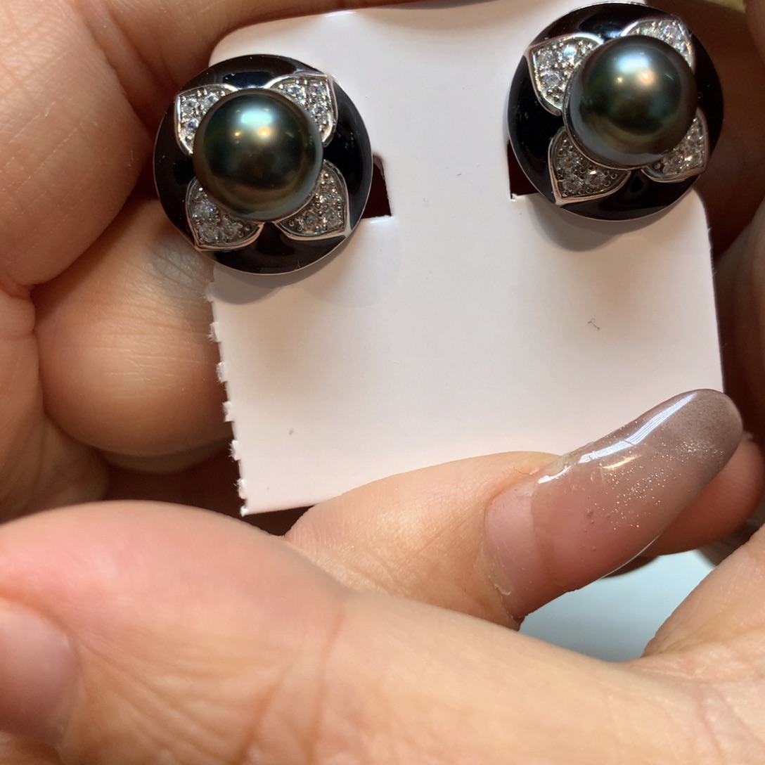 海水珍珠耳饰银S925镶嵌