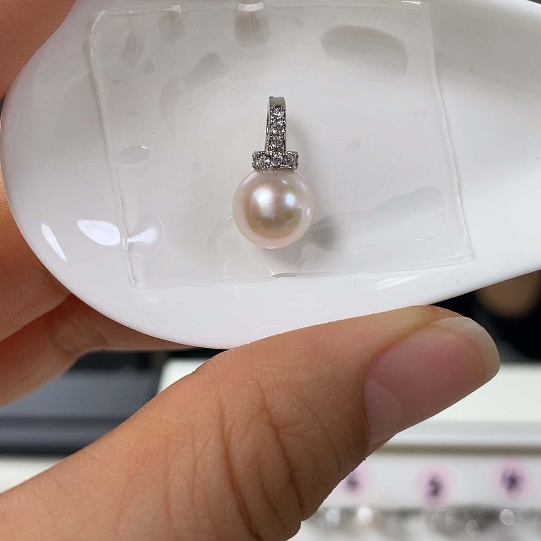 淡水珍珠吊坠(不含链)银S925镶嵌极光8.9m m