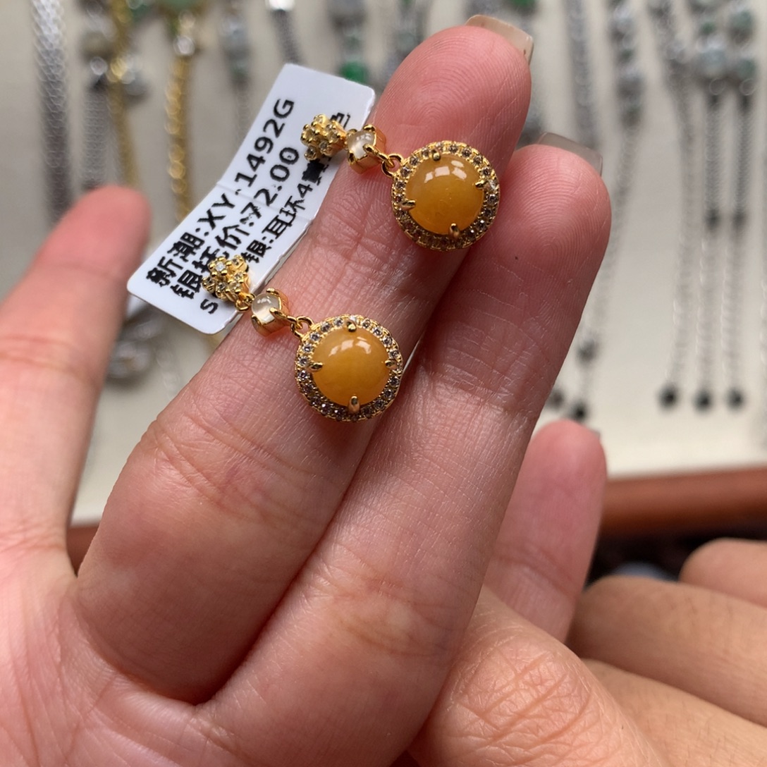 翡翠银S925镶嵌戒指耳钉