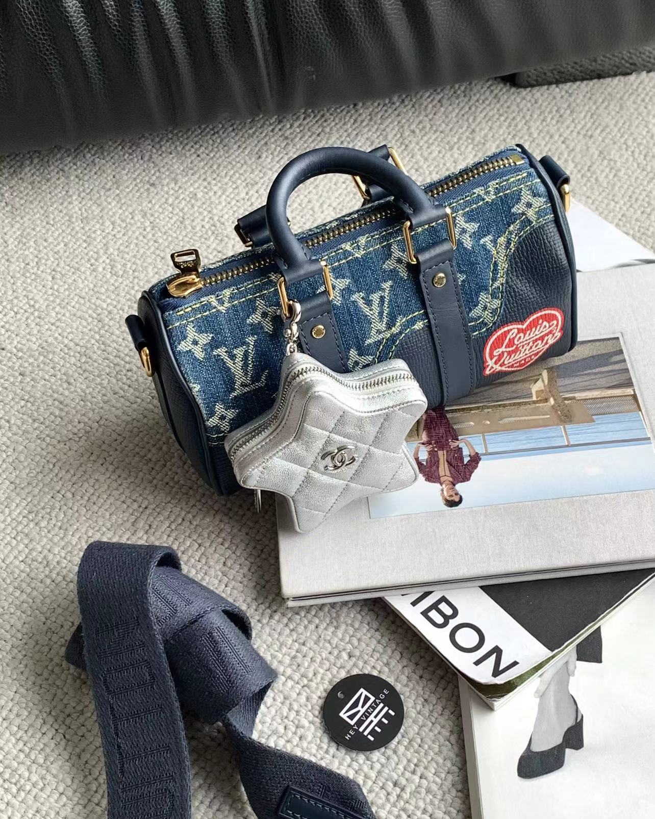 99新 LouisVuitton/路易威登 Nigo联名牛仔拼皮波士顿包 15559013