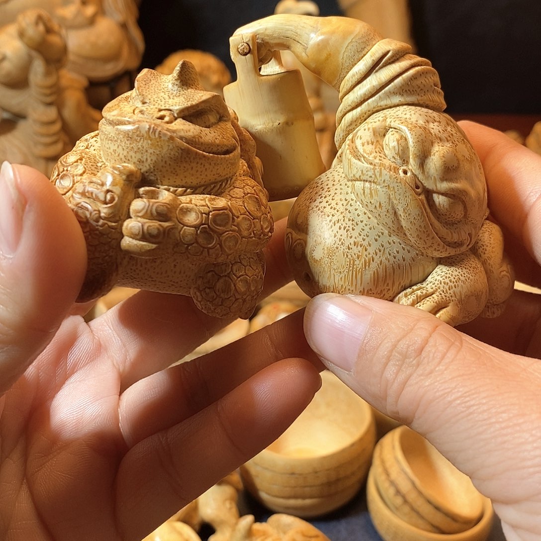 竹竹根雕文太把件