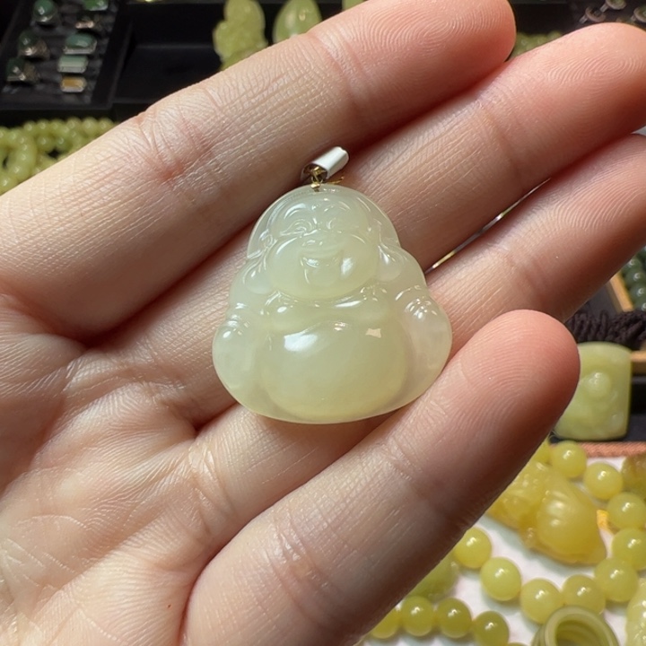 和田玉（黄玉）颈饰18K金镶嵌