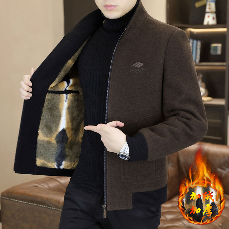 男士高级感立领毛呢夹克2025冬季新款加绒加厚休闲保暖呢子外套男