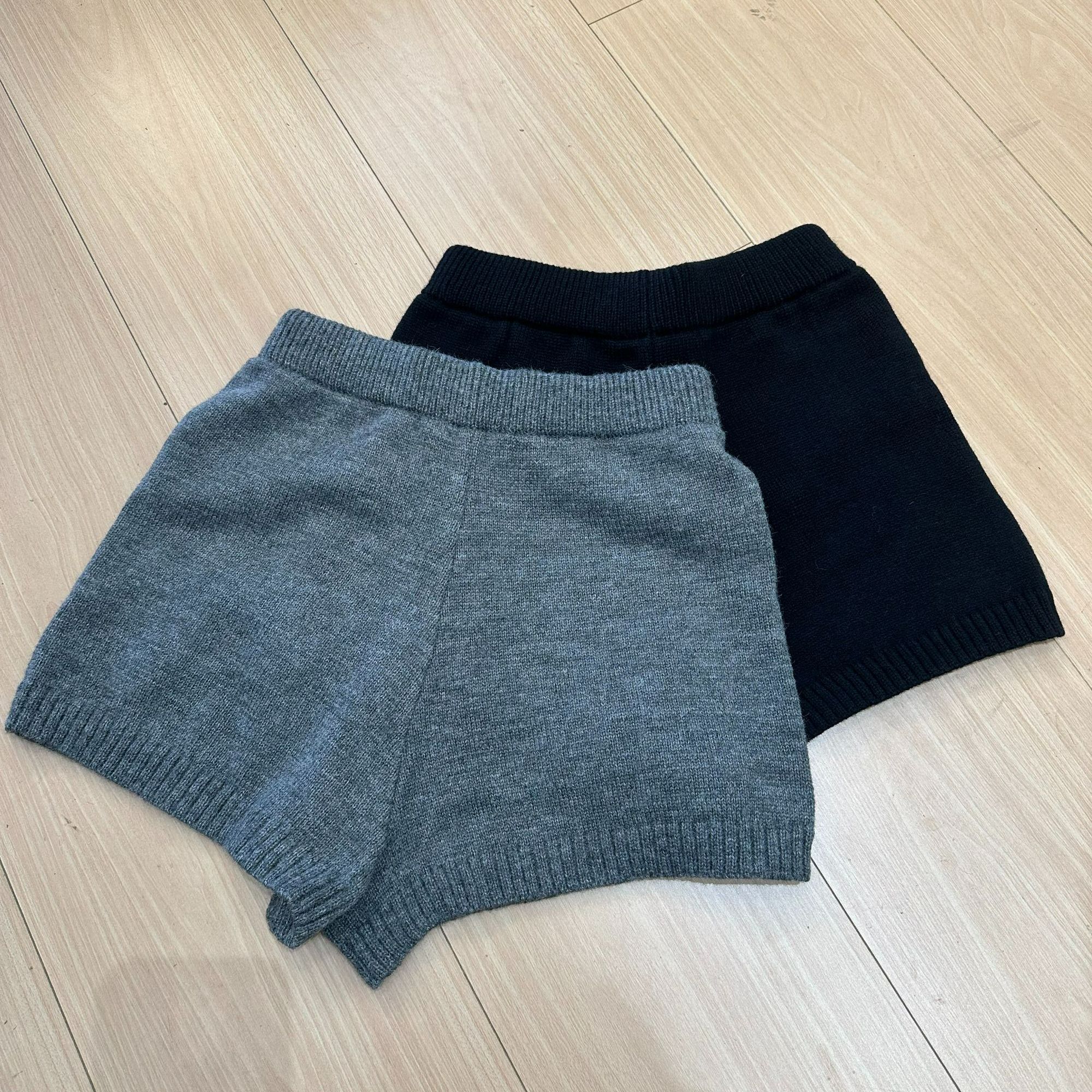 【仙十芭】复古简约松紧高腰毛线针织短裤女秋外穿百搭显瘦阔腿裤