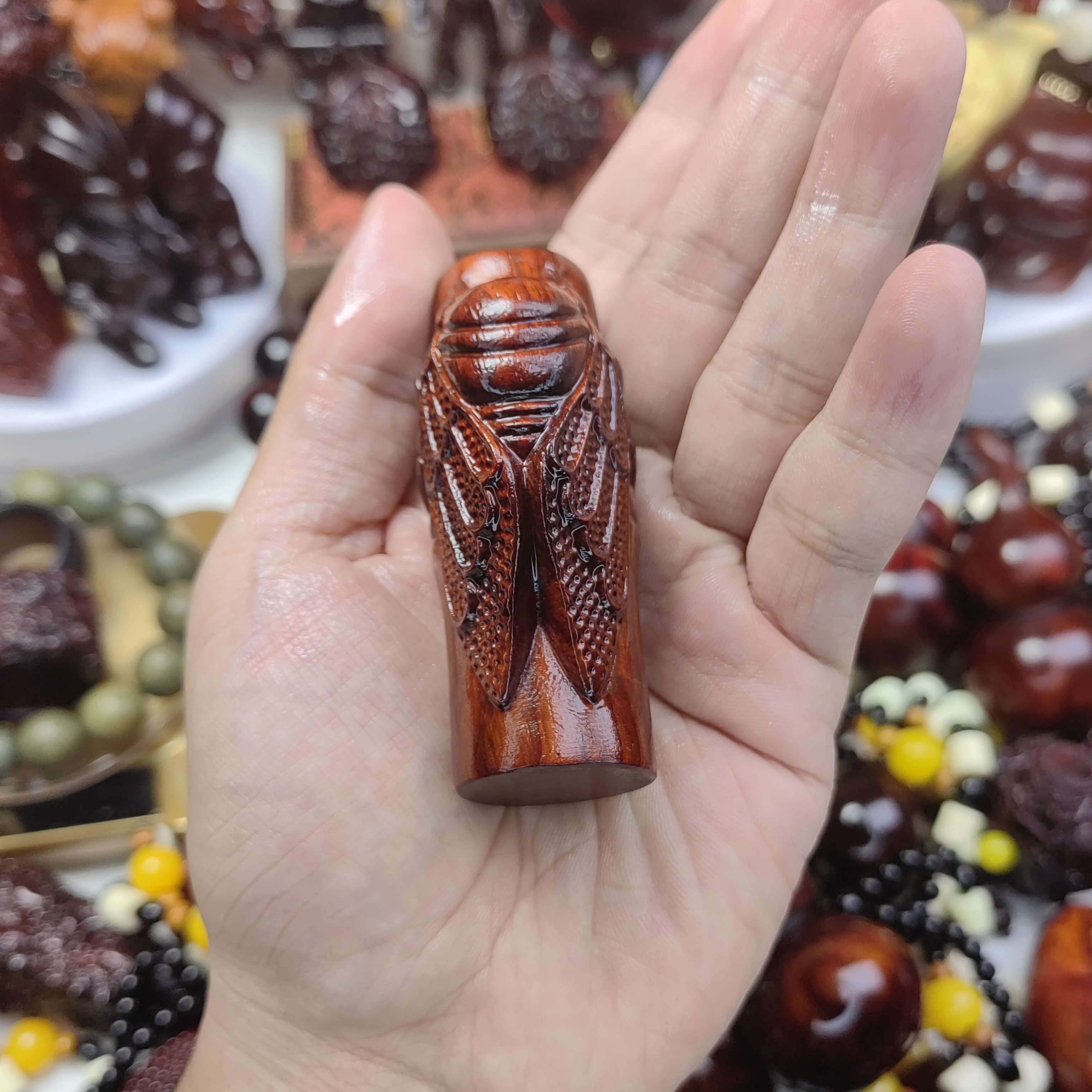 紫檀木雕节节高升知足常乐手把件实木金蝉一鸣惊人创意文玩车挂件