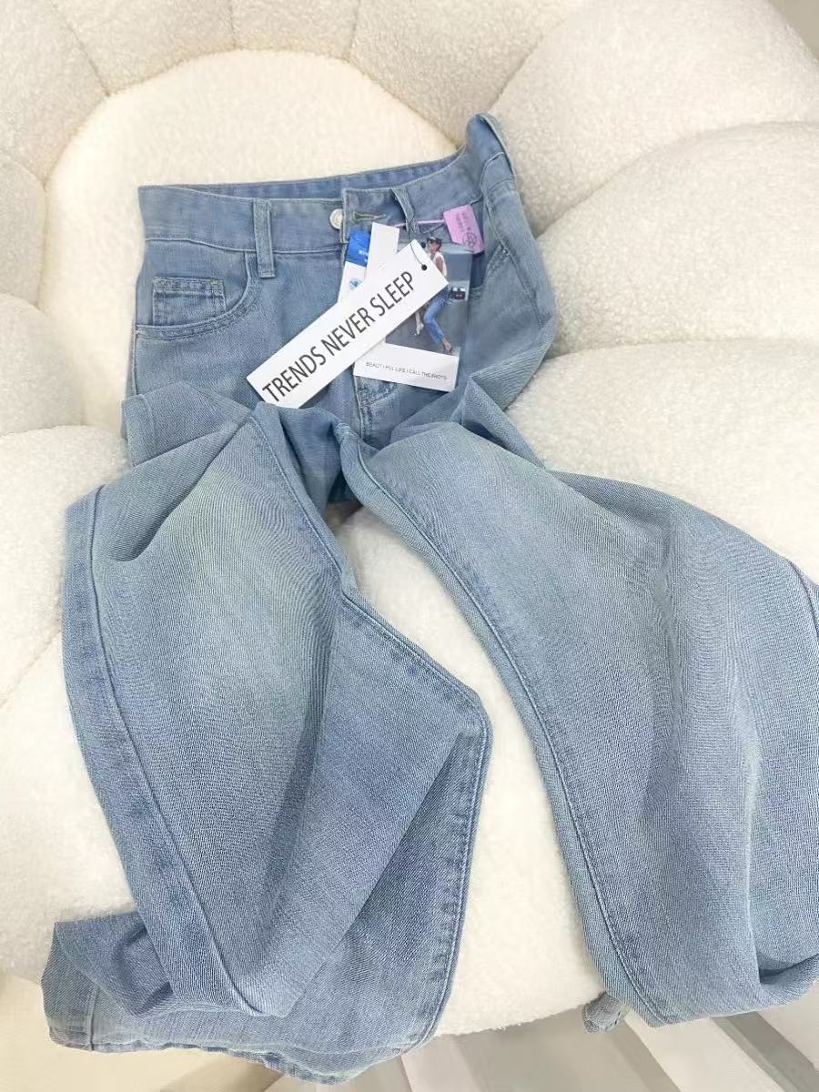 M腰72长101天丝高腰直筒牛仔裤显瘦拖地裤宽松薄款 9138