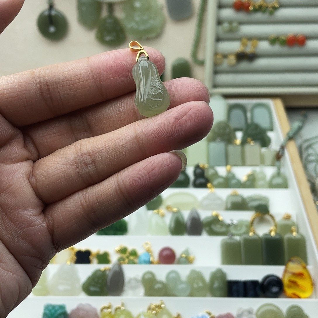 和田玉银S925镶嵌吊坠(不含链)