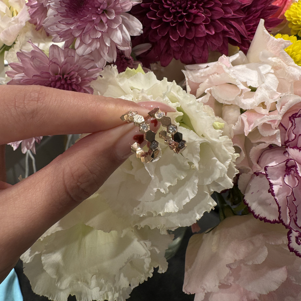 实验室培育钻石18K玫瑰金蜂巢隔钻耳钉时尚百搭单品经典款