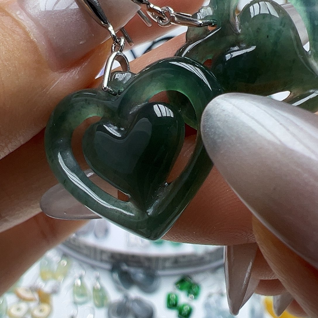 翡翠银S925镶嵌耳饰天然缅甸A货翡翠