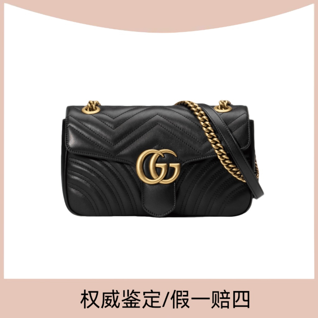 99新 GUCCI/古驰 黑色金扣马蒙26单肩斜挎包98新（琳达）
