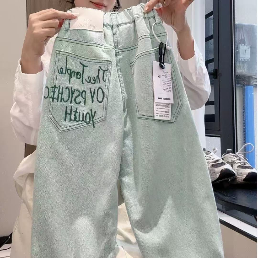 样衣【蓝绿色背面口袋字母牛仔裤】25696 9-19