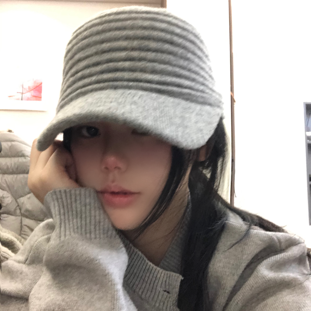 韩版复古条纹针织马术帽女秋冬季显脸小平顶鸭舌帽大头围气质百搭