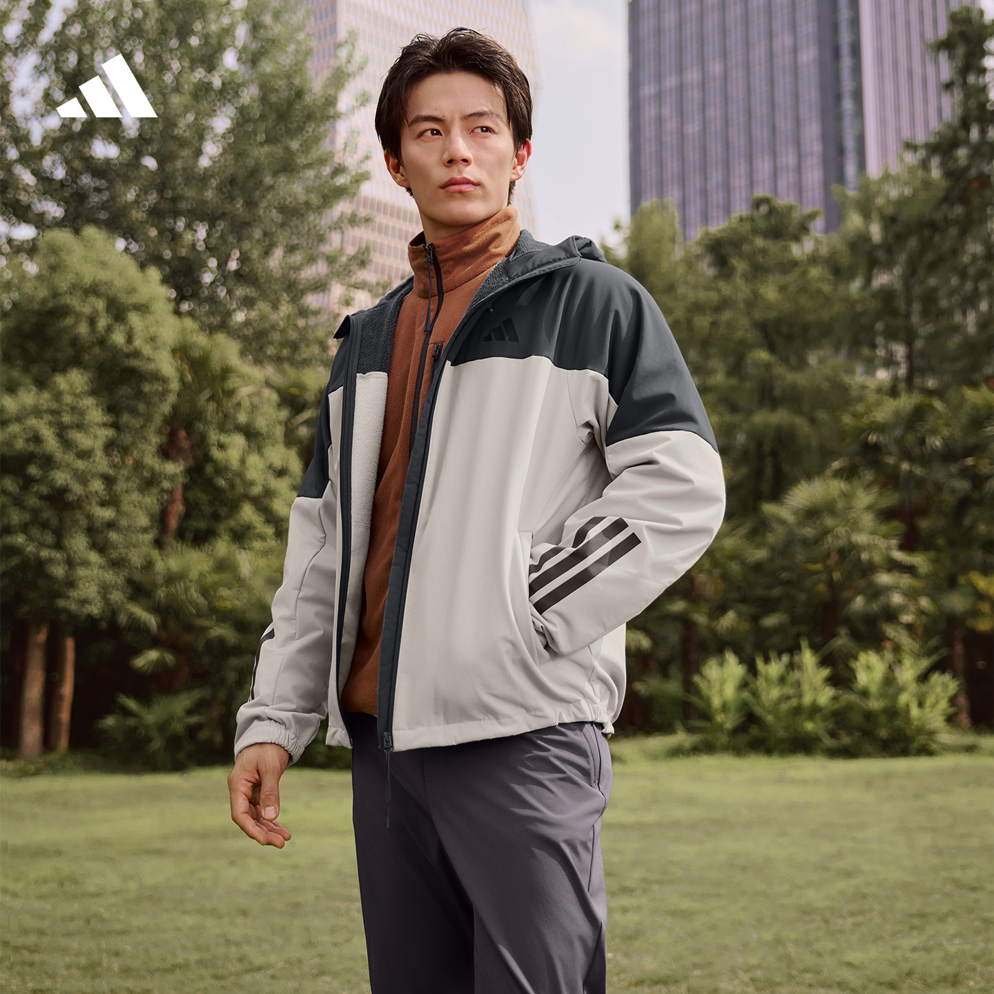 阿迪达斯官方 拒水防风保暖休闲加绒连帽夹克外套男女秋季 KF5231