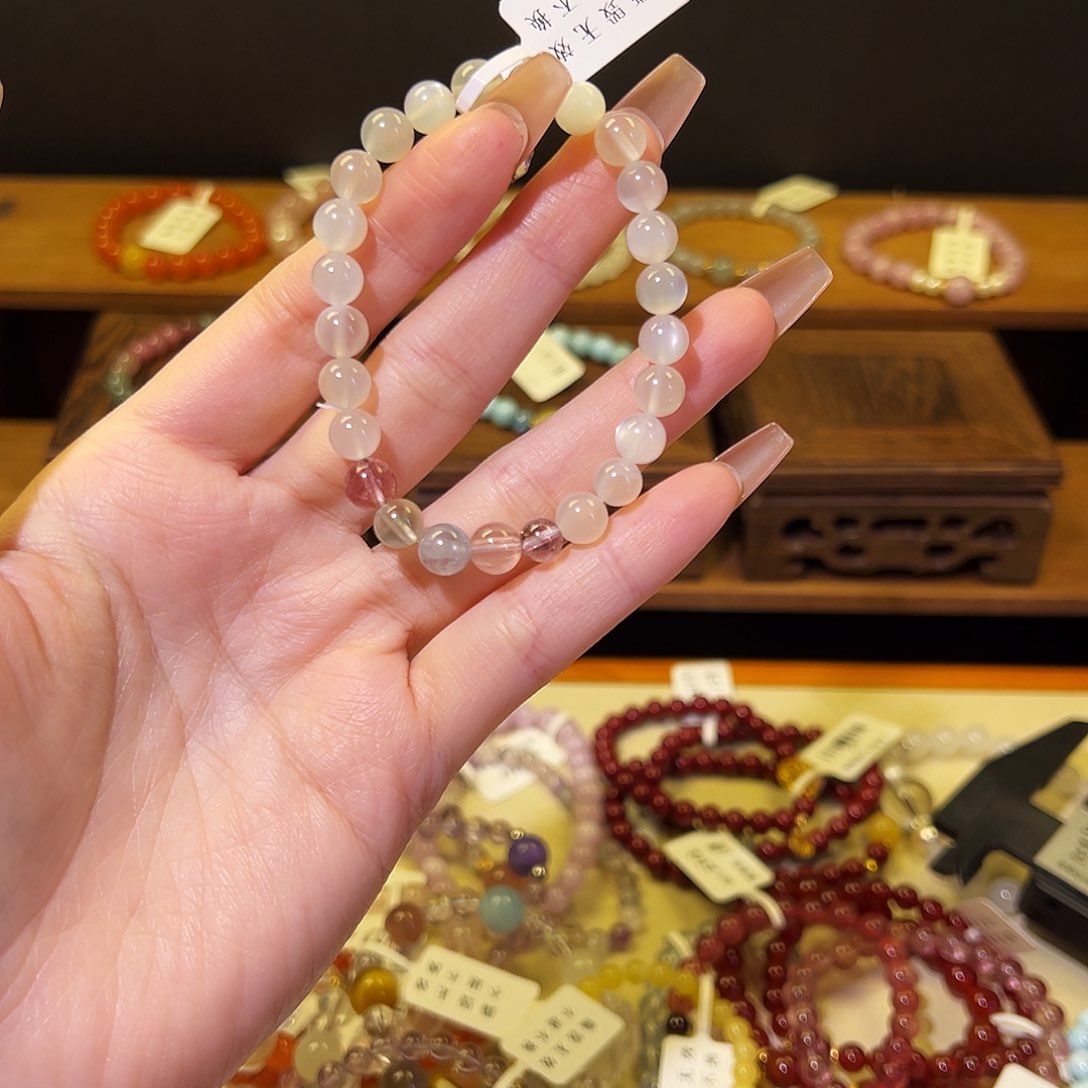 水晶手链银S925镶嵌白月2323