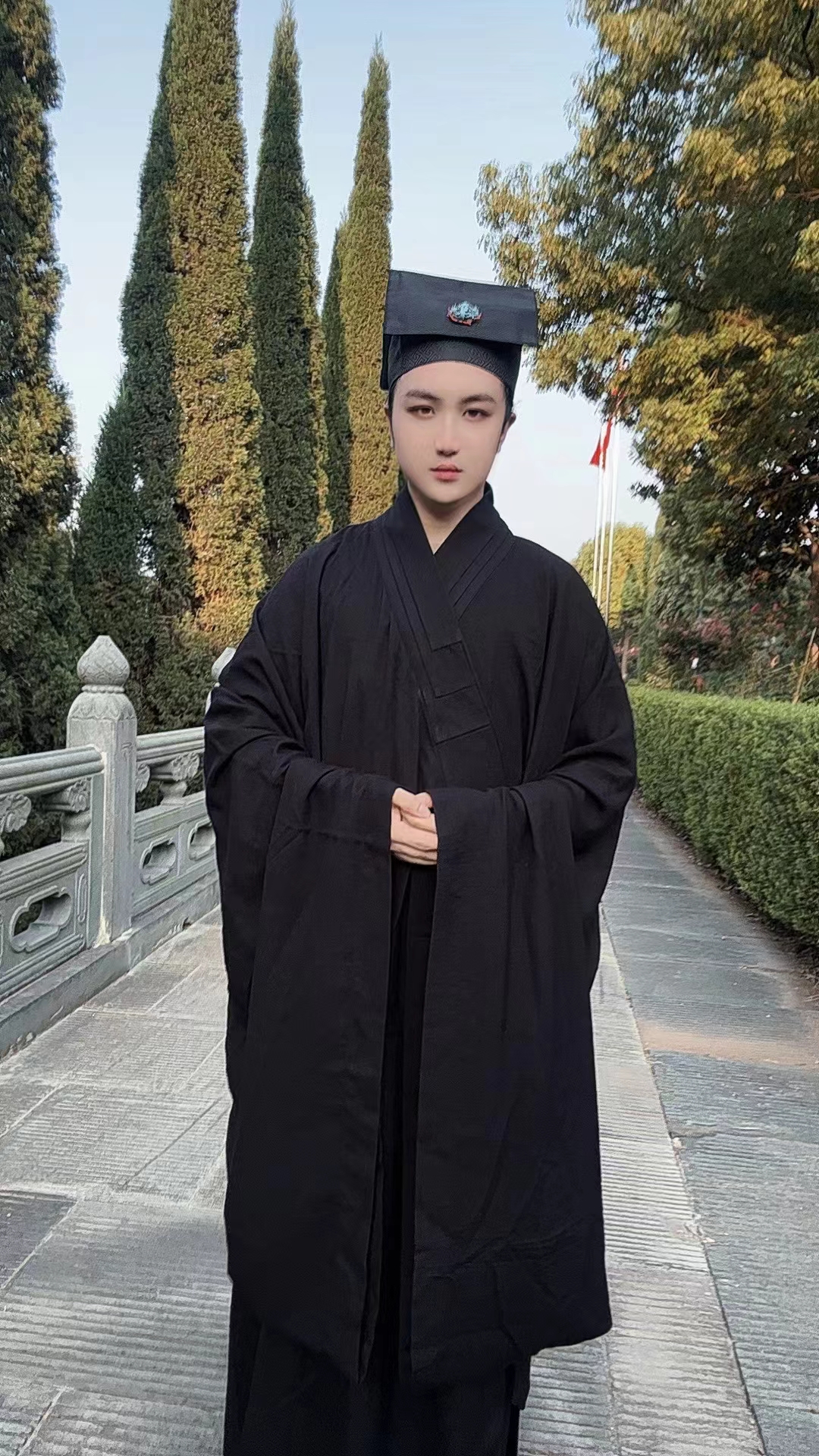 中国风冬季麻得罗中式套装服装成人装传统上衣外套黑色长款长衫