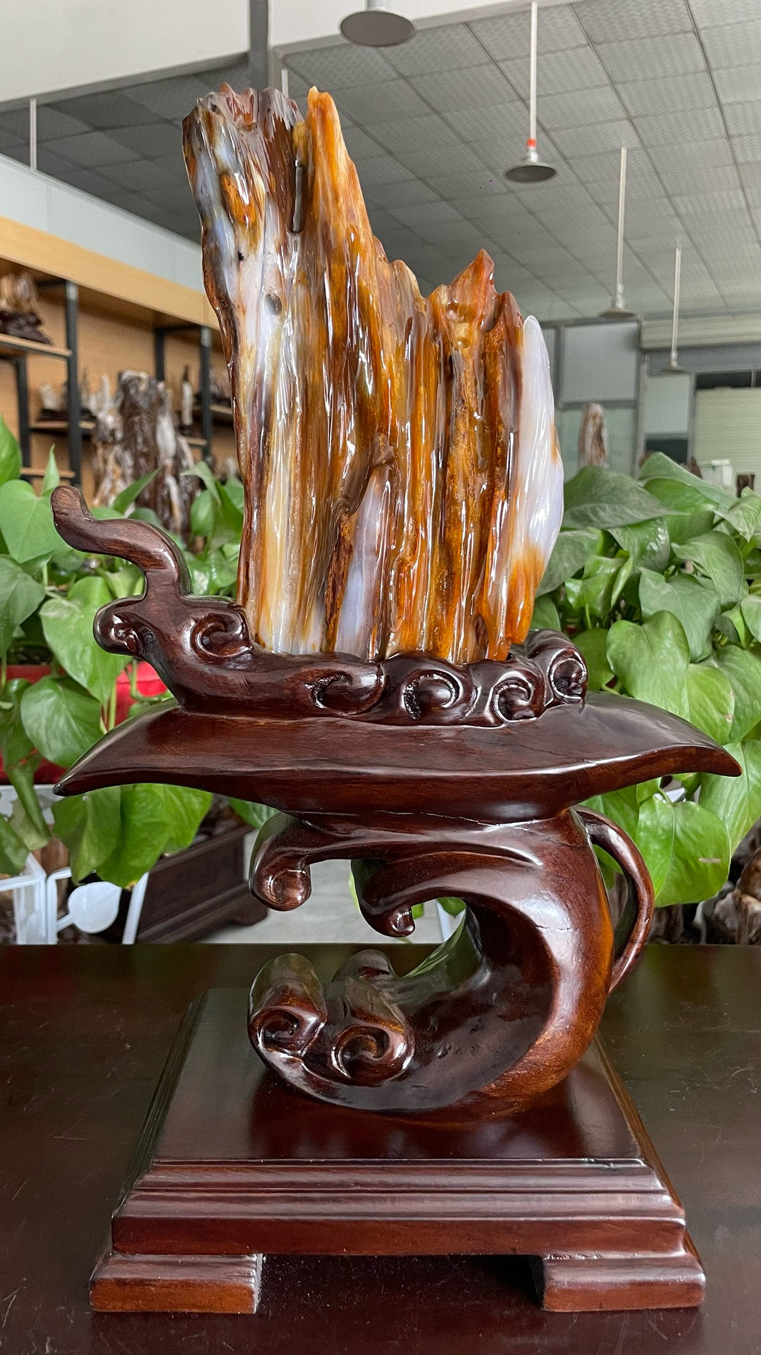 总高40重6.3斤天然缅甸树化玉硅化玉木化玉摆件