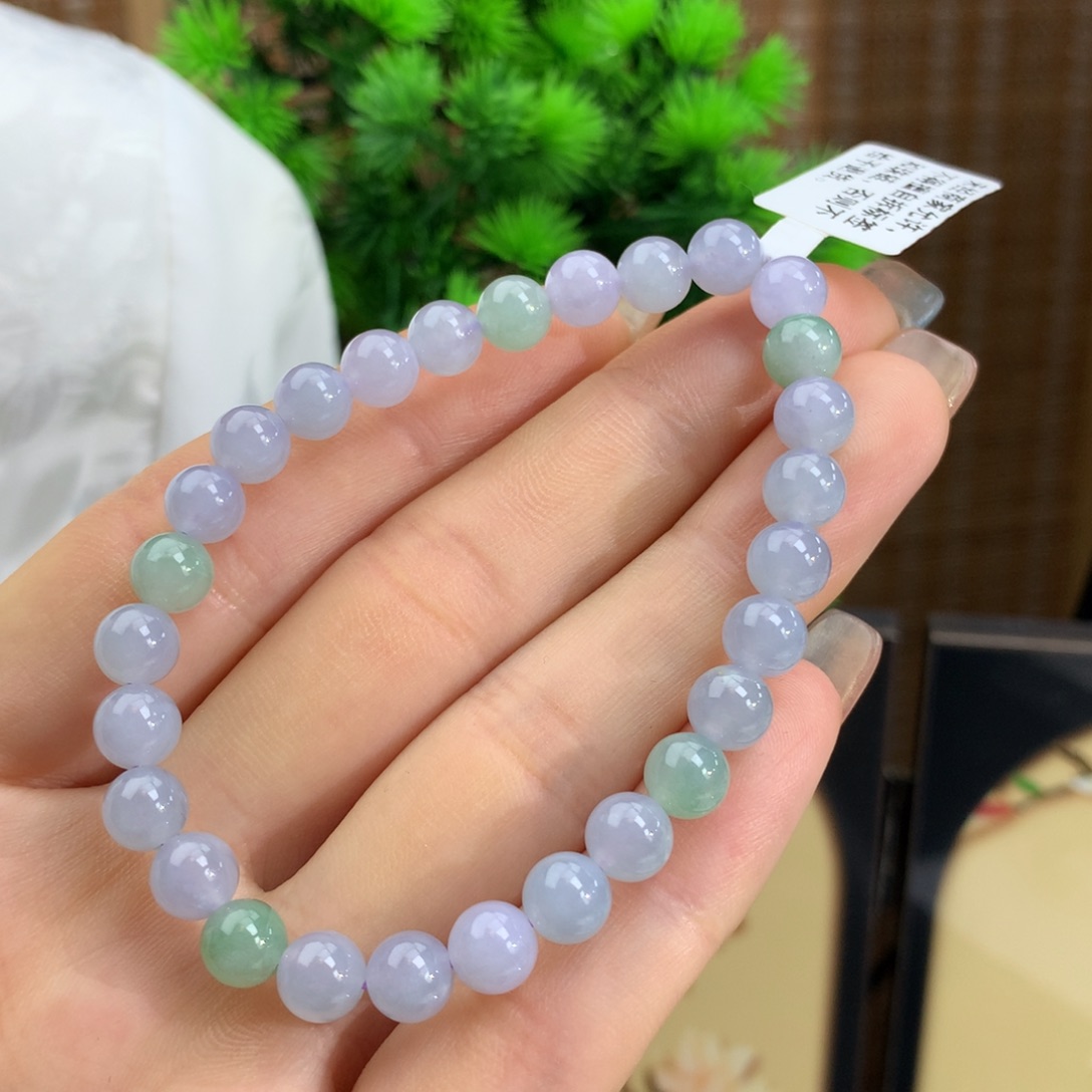 翡翠手链未镶嵌冰胶紫加绿手链卡6.7m m