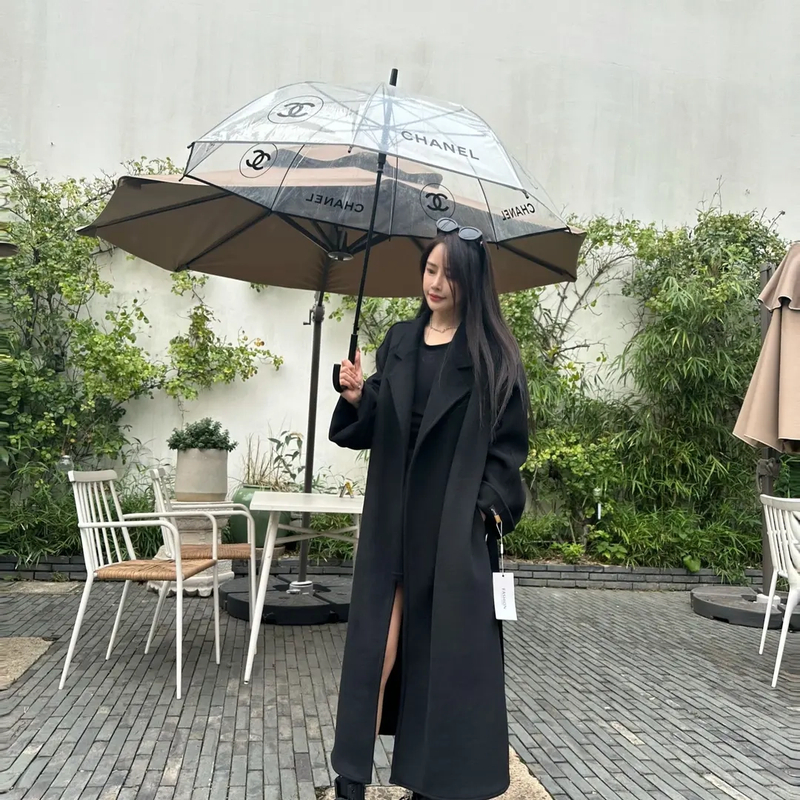 2024YM新款时尚韩版双面呢大衣百搭中长款风衣女极简风毛呢外套