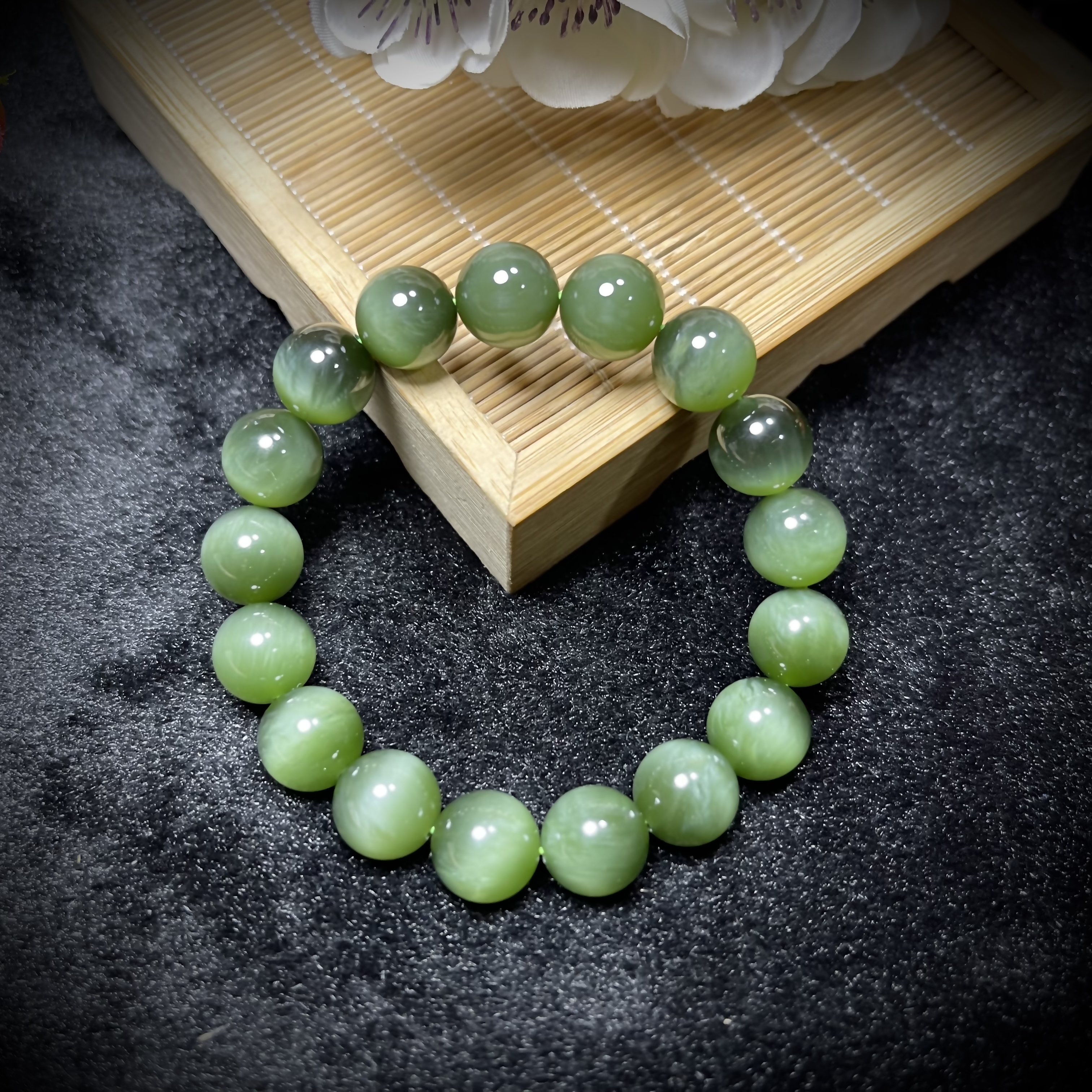 【九哥珠宝LH079】 和田玉碧玉手串12mm猫眼 多样性发一件