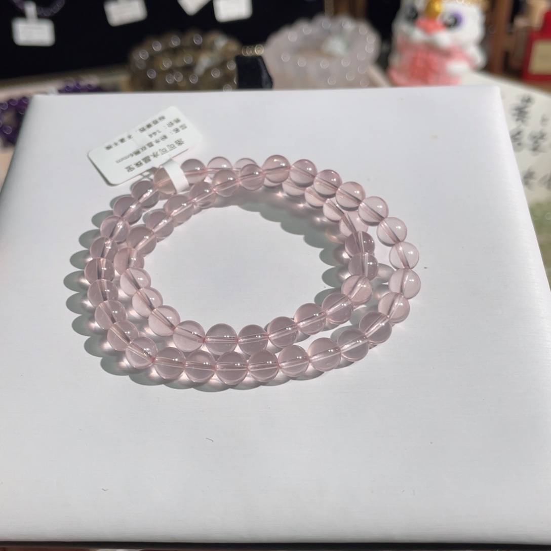 未镶嵌手链水晶r**n粉水晶双圈6mm