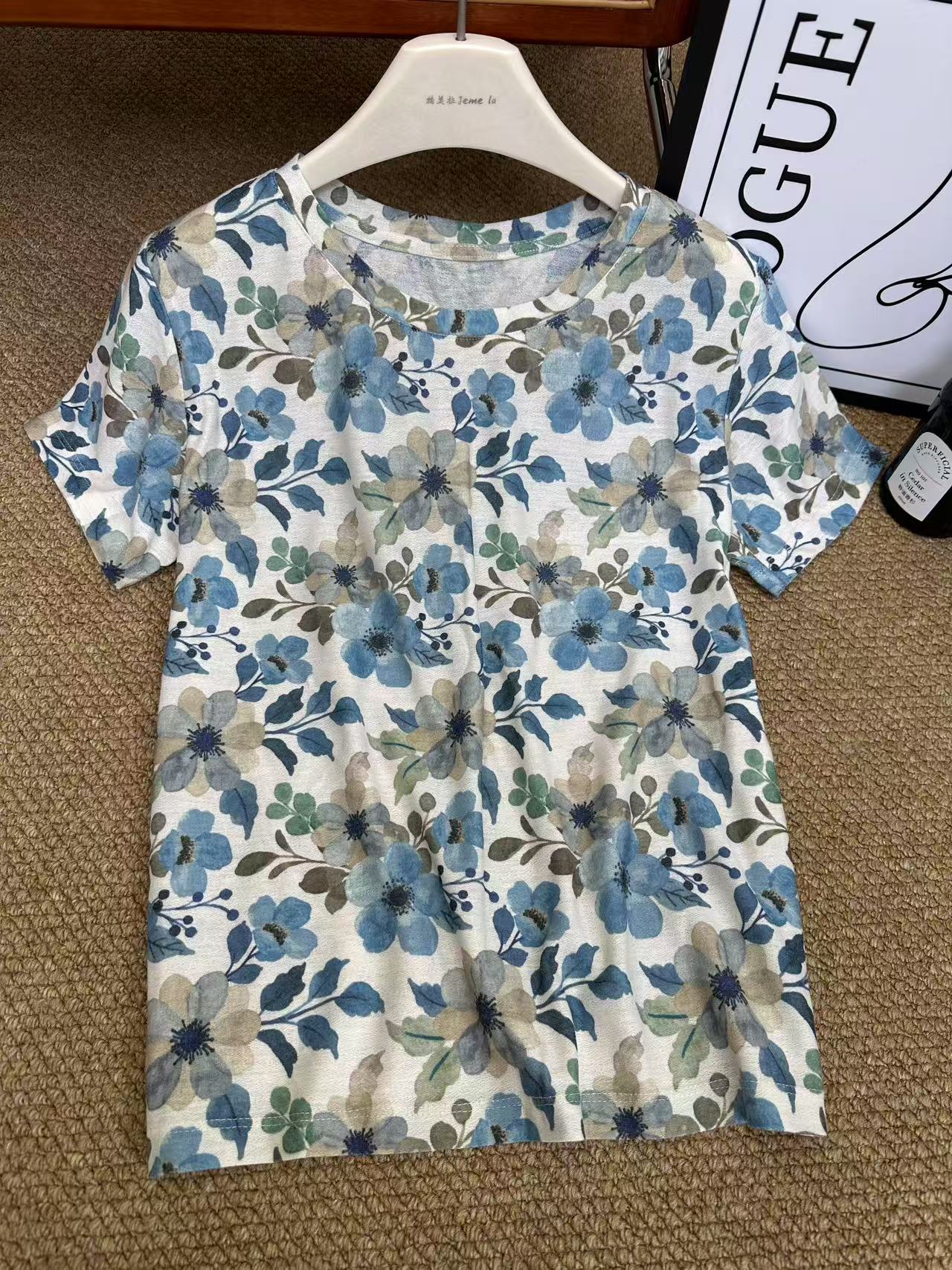 深圳南油白桃美美 复古晕染印花短袖T恤夏柔软撞色打底上衣 A2752