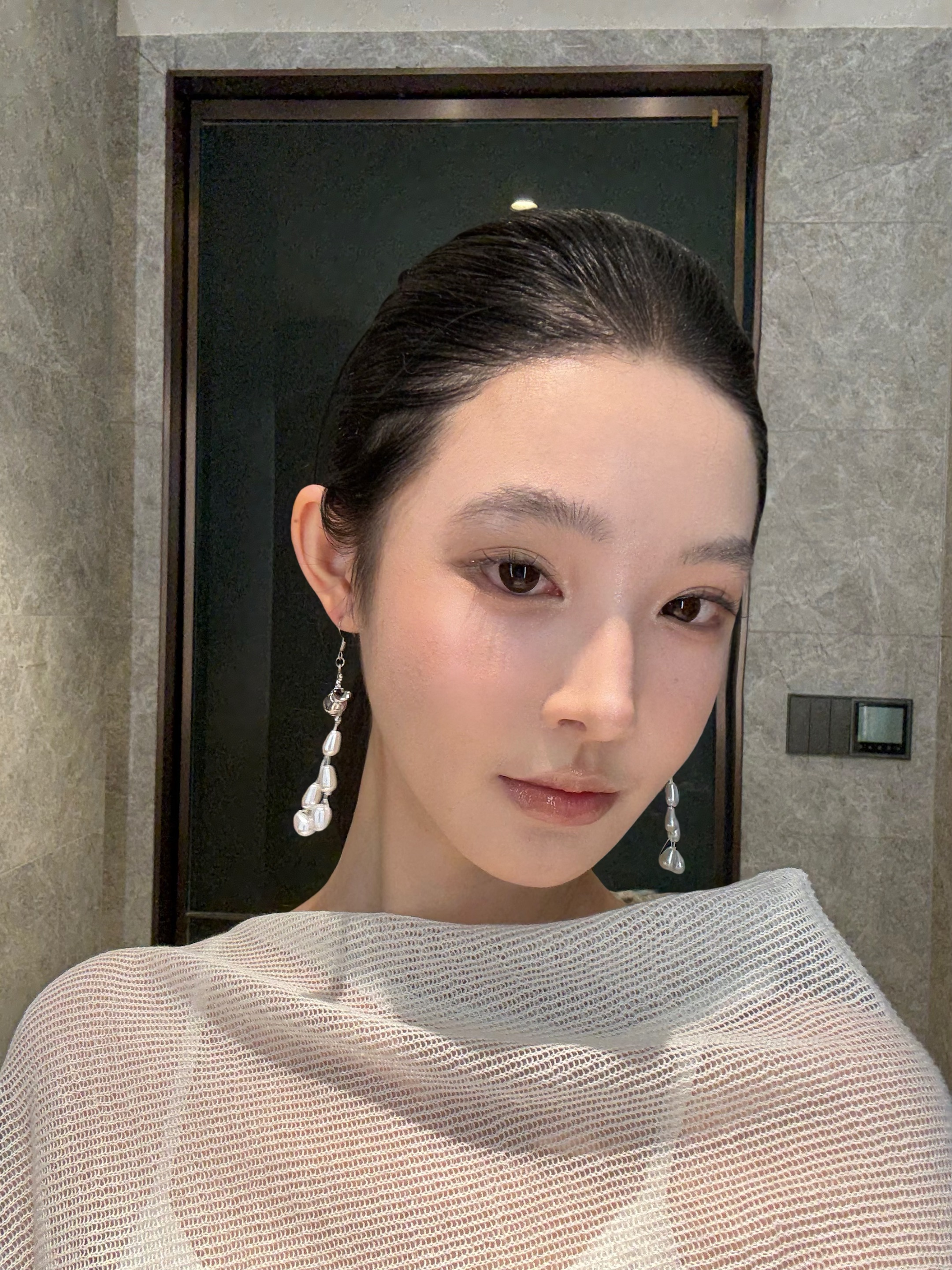 合金耳饰 阿琳ALIN新款珍珠流苏耳钉新款时尚长款设计感银色耳饰