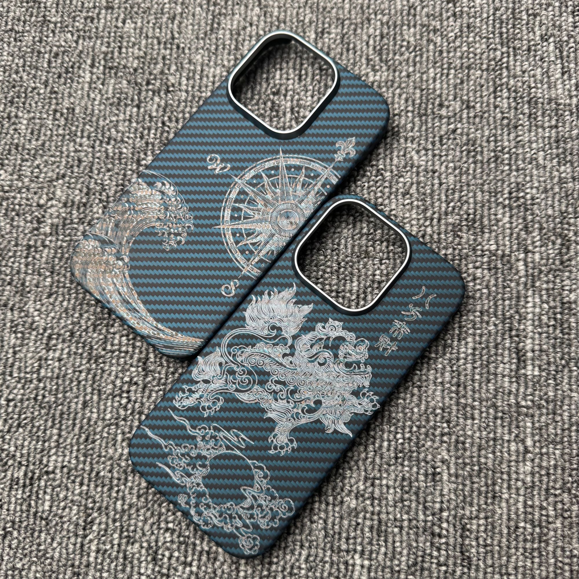 【16pro黑蓝斜纹】半包凯夫拉芳纶纤维蚀刻手机壳全新微瑕未使用