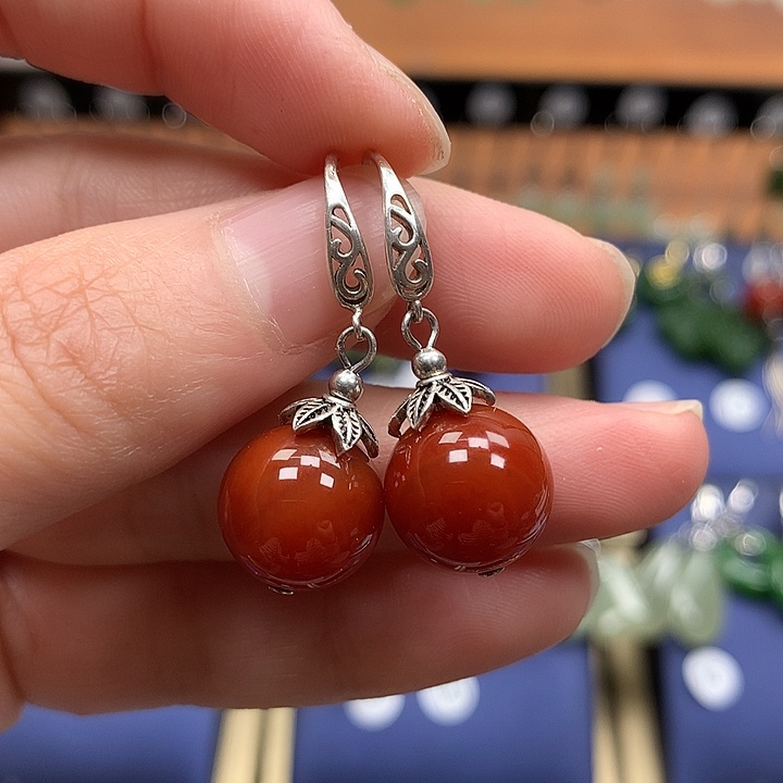 玛瑙/玉髓银S925镶嵌耳环12左右