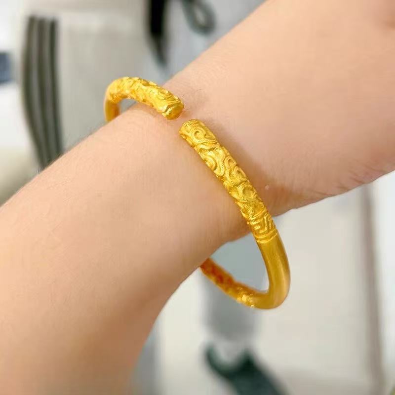 足银手镯 足银手镯 卷草纹开口手镯 经典百搭-热销款