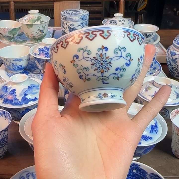 名窑口 斗彩缠枝莲高脚杯放漏