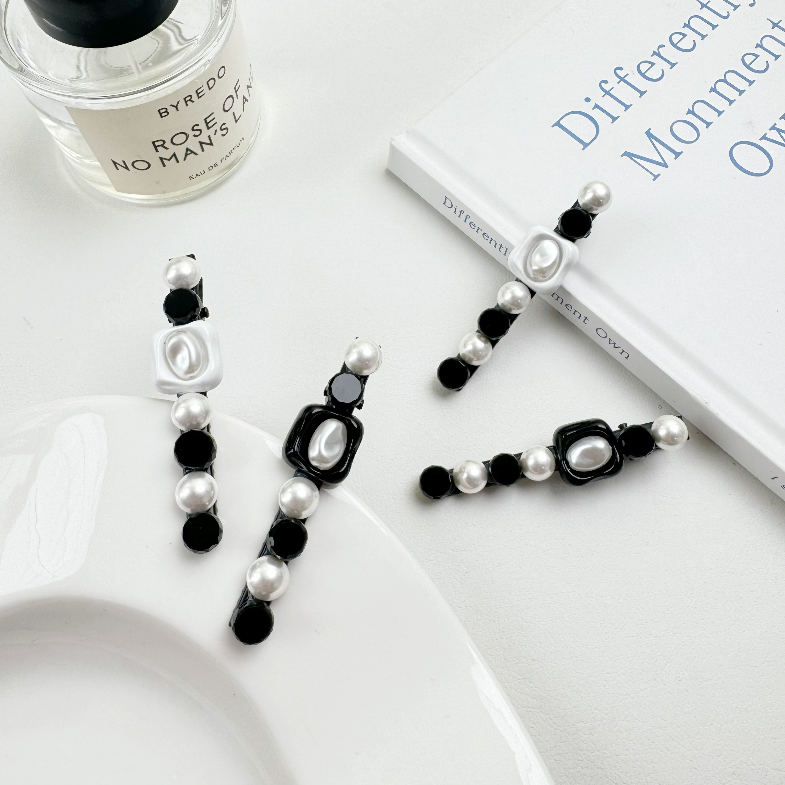 VAMER贝珠一字夹鸭嘴夹小众设计头饰百搭氛围感高级感简约发饰