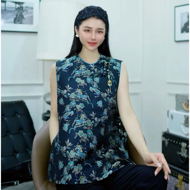 Betty Bairn【匠心/春未绿】名家蜀锦桑蚕丝无袖上衣25B-BW668