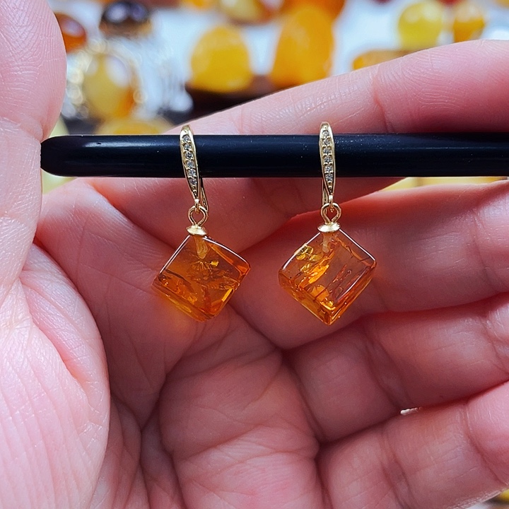 琥珀银S925镶嵌戒指耳环