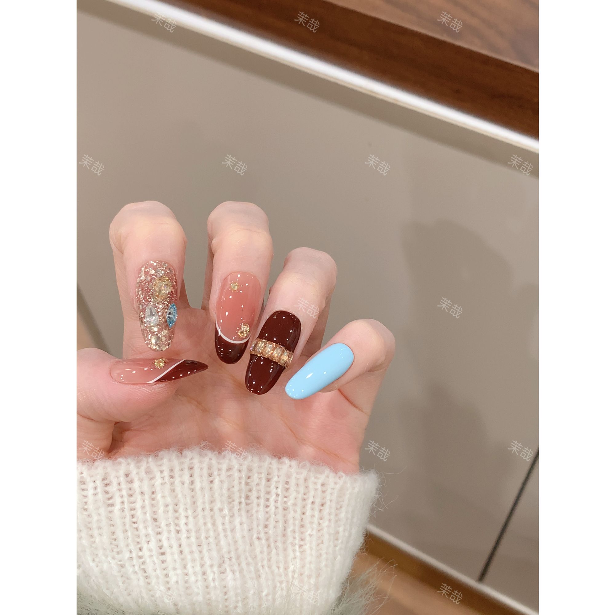 茉哉【秋日物语】纯手工定制美甲拆卸穿戴甲A5315