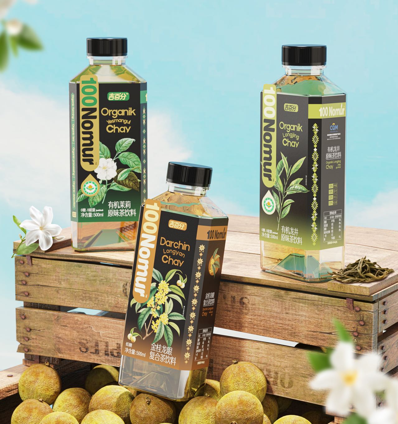 100Nomur吉百分医百分整箱茉莉茶金桂龙眼有机龙井茶500ml茶饮料