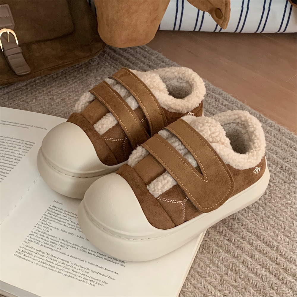 时尚ins运动风魔术贴棉鞋女冬季外穿加绒保暖舒适防滑圆头面包鞋