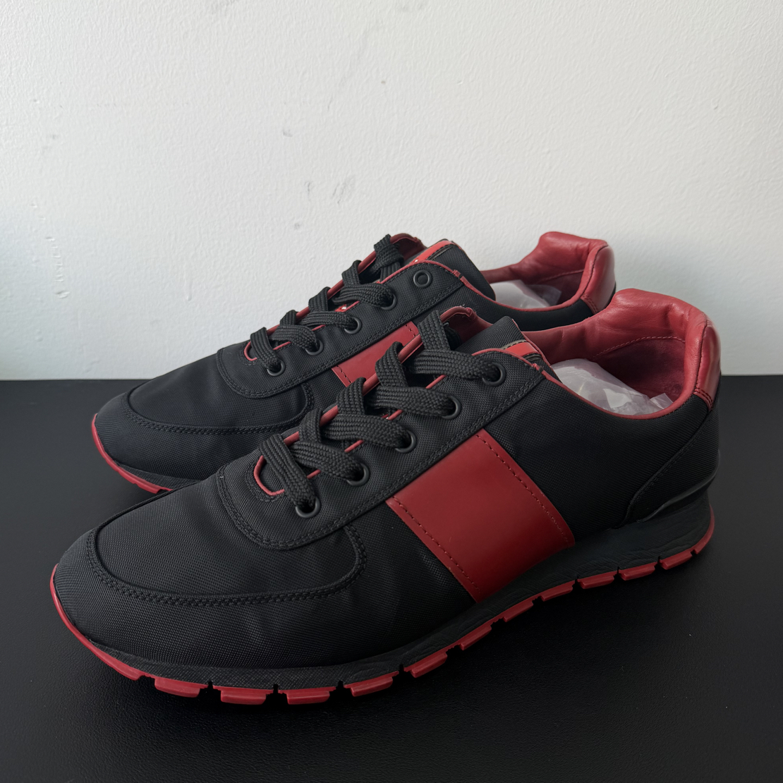 99新 Prada/普拉达 43.5欧 黑红板鞋二手奢侈品