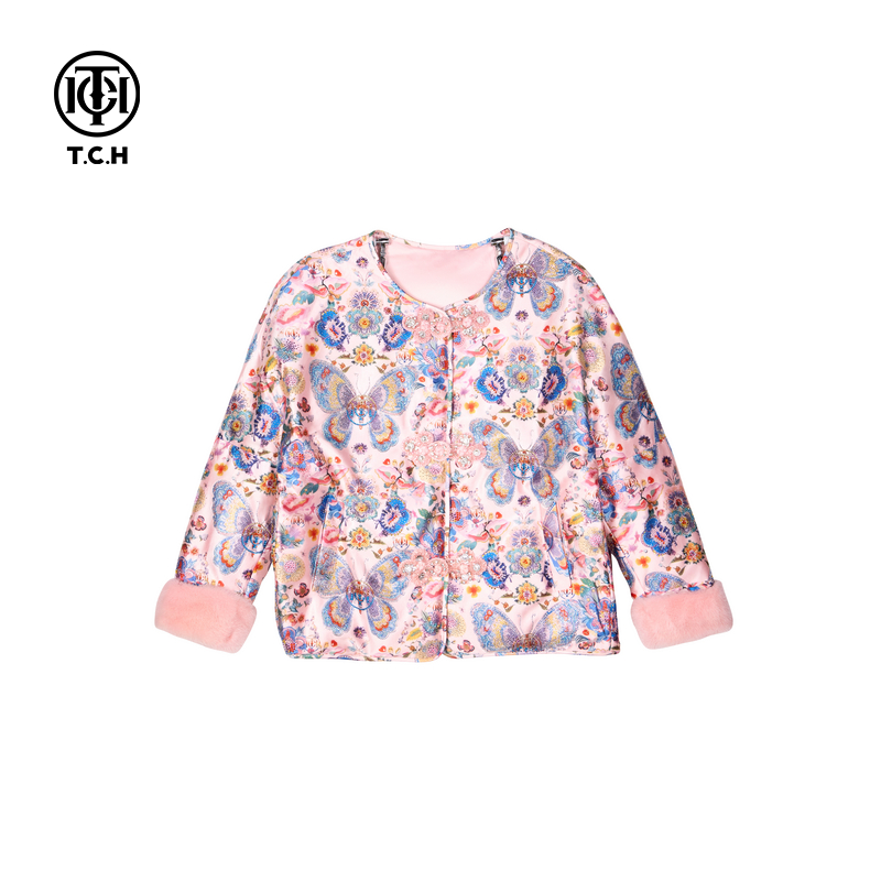 TCH-新中式国风提花羽绒服女2024重工烫钻气质T72D198069