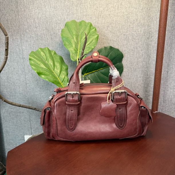 头层植鞣牛皮重工水洗手工复古单肩斜挎女式保龄球包