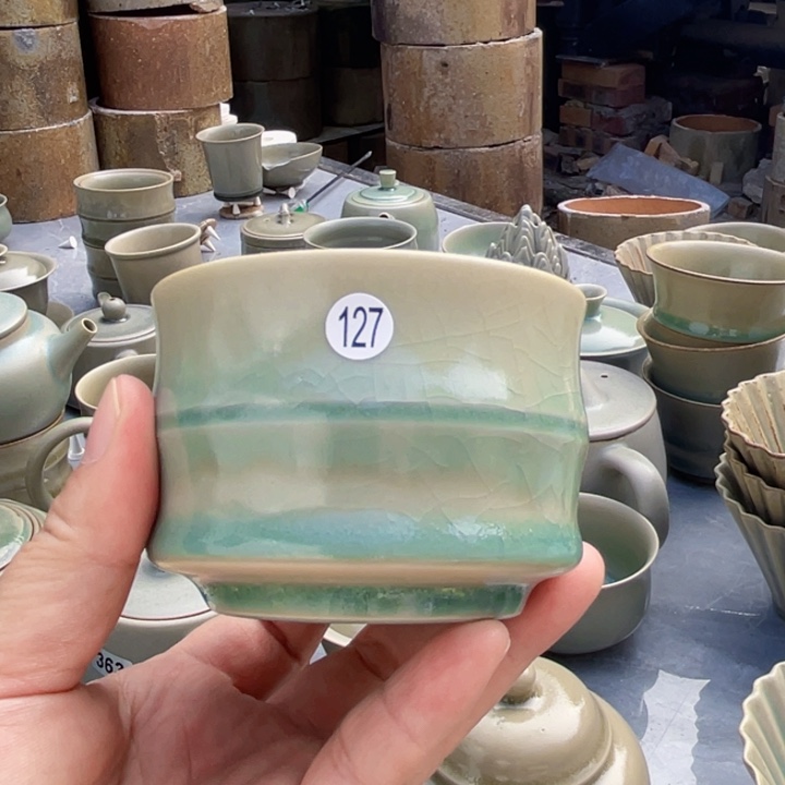 127柴烧汝瓷竹节杯