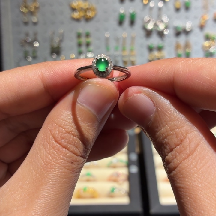 翡翠银S925镶嵌戒指B06