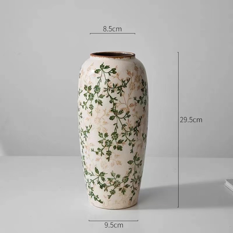 【新中式复古田园绿直播间同款花瓶】高级感大小陶瓷花瓶摆件装饰